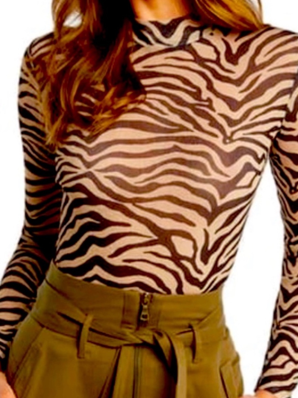 Bardot Animal Print Semi Sheer Long Sleeve Top
